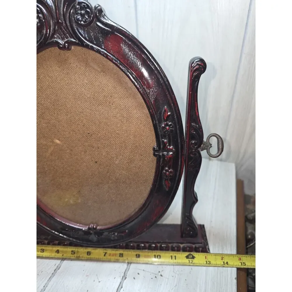 Vtg Ornate Victorian Style Oval Faux Wood Freestanding Photo Picture Frame Brown